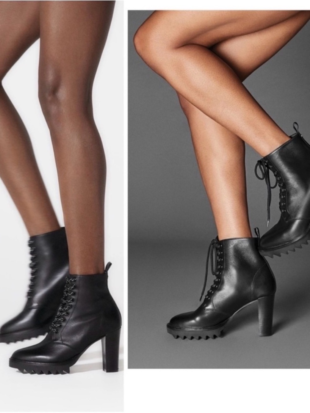 Tamara Mellon Black Lace-Up Leather Combat Heel Boots